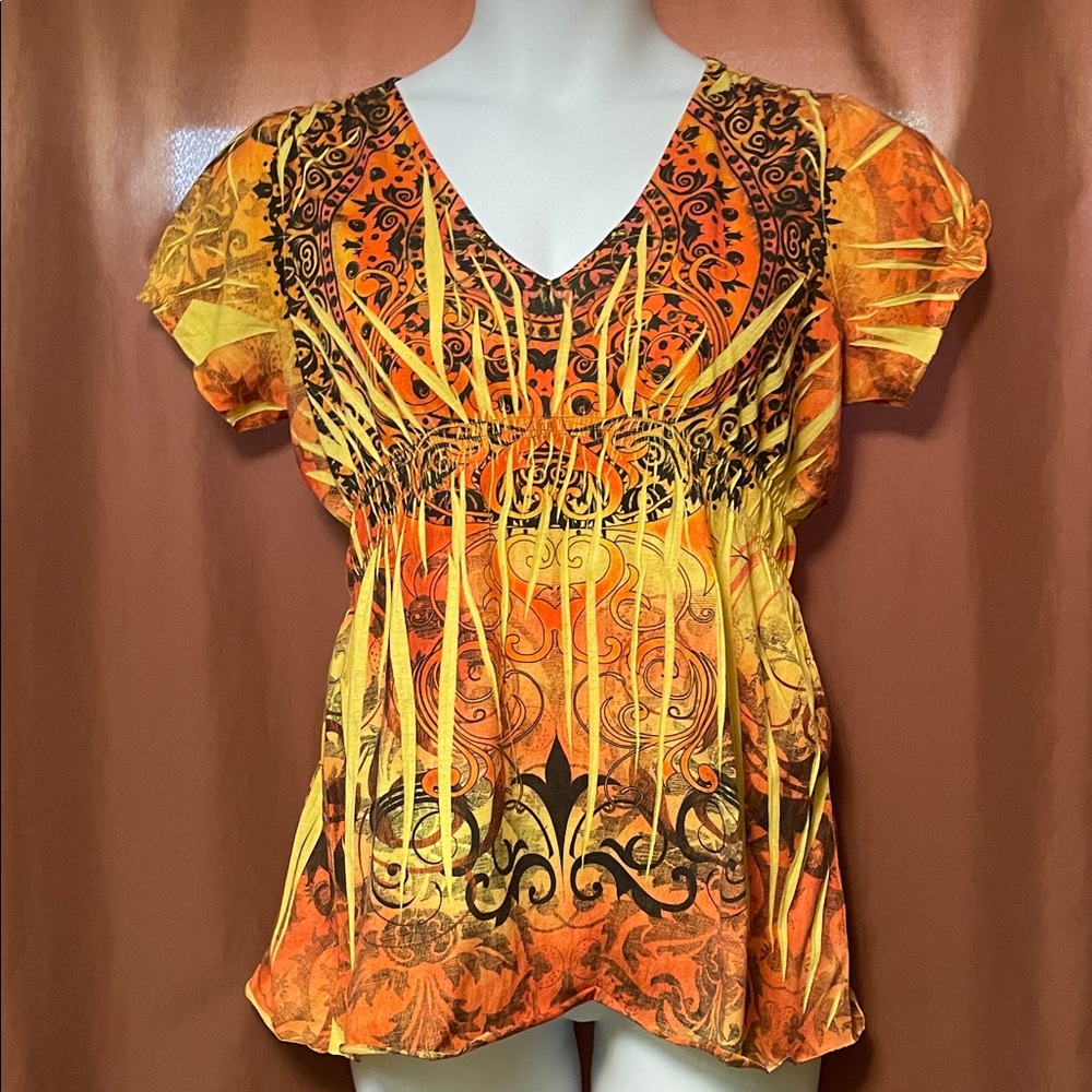 Unity World Wear Vibrant Orange and Yellow Blouse